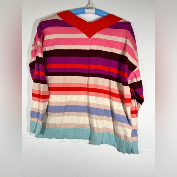 Cabi Colorful Striped SWEET TOOTH V-neck Sweater Women’s Size Large - Picture 3 of 6